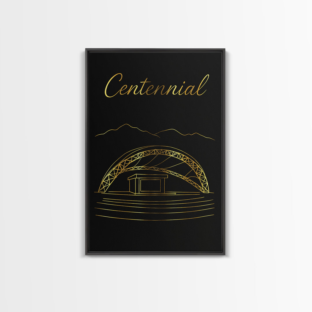 Centennial Colorado Travel Poster, Canvas Print, Gold Outline Poster Art, Centennial Poster Print, Mid Century Wall Art, City Illustration