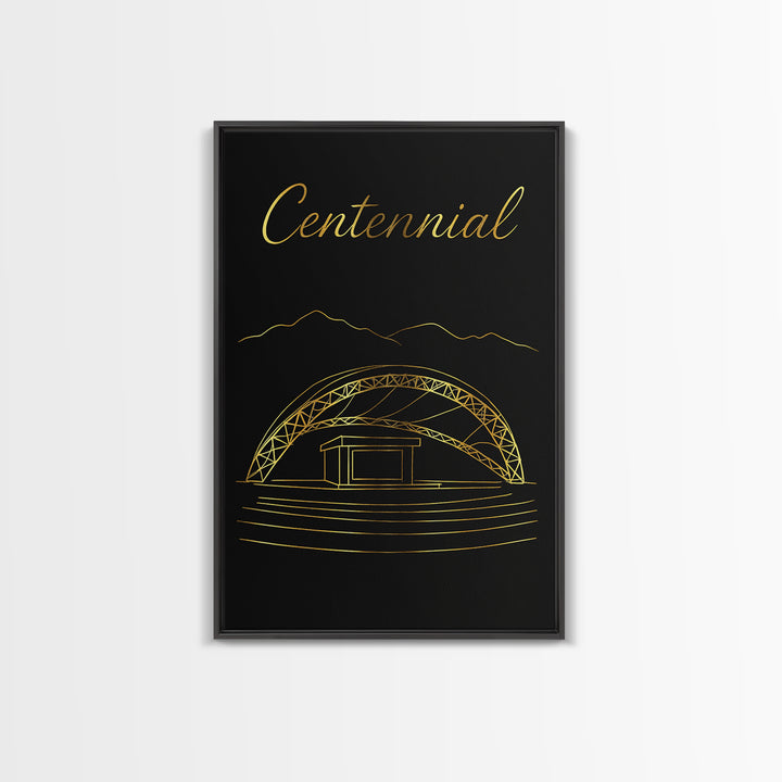 Centennial Colorado Travel Poster, Canvas Print, Gold Outline Poster Art, Centennial Poster Print, Mid Century Wall Art, City Illustration