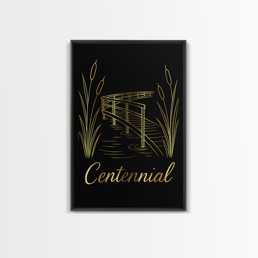 Centennial Travel Poster, Canvas Print, Gold Outline Poster Art, Centennial City Art, Modern Wall Decor, Travel Poster Art, Travel Print