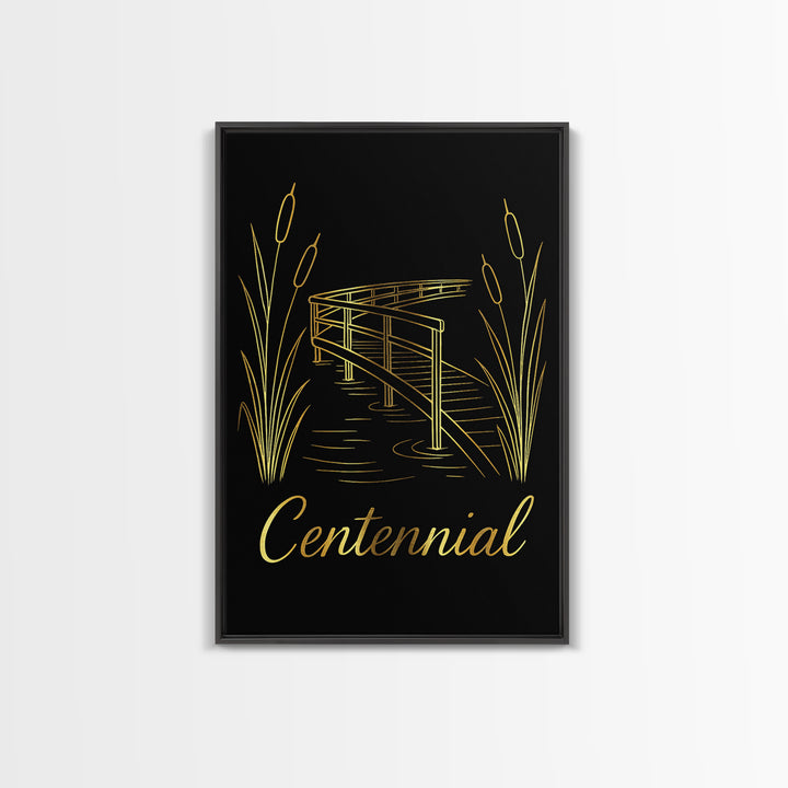 Centennial Travel Poster, Canvas Print, Gold Outline Poster Art, Centennial City Art, Modern Wall Decor, Travel Poster Art, Travel Print