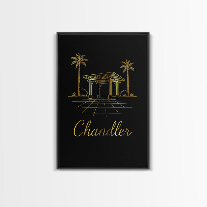 Chandler Arizona Travel Poster, Framed Canvas Print, Gold Outline Poster Art, Chandler Poster Print, Wanderlust Decor, Travel Wall Art