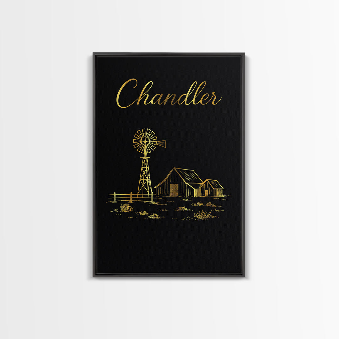 Chandler Travel Poster, Framed Canvas Print, Dark Minimalist Wall Art, Chandler Art Print, Travel Art Print, Vintage Travel Art