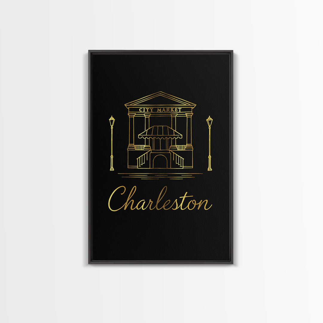Charleston South Carolina Travel Poster, Canvas Print, Black Gold Minimalist Art, Charleston Wall Art, Vintage Travel Art, Travel Print