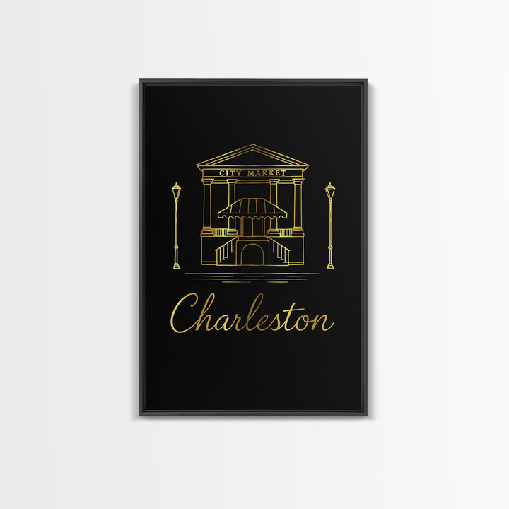 Charleston South Carolina Travel Poster, Canvas Print, Black Gold Minimalist Art, Charleston Wall Art, Vintage Travel Art, Travel Print