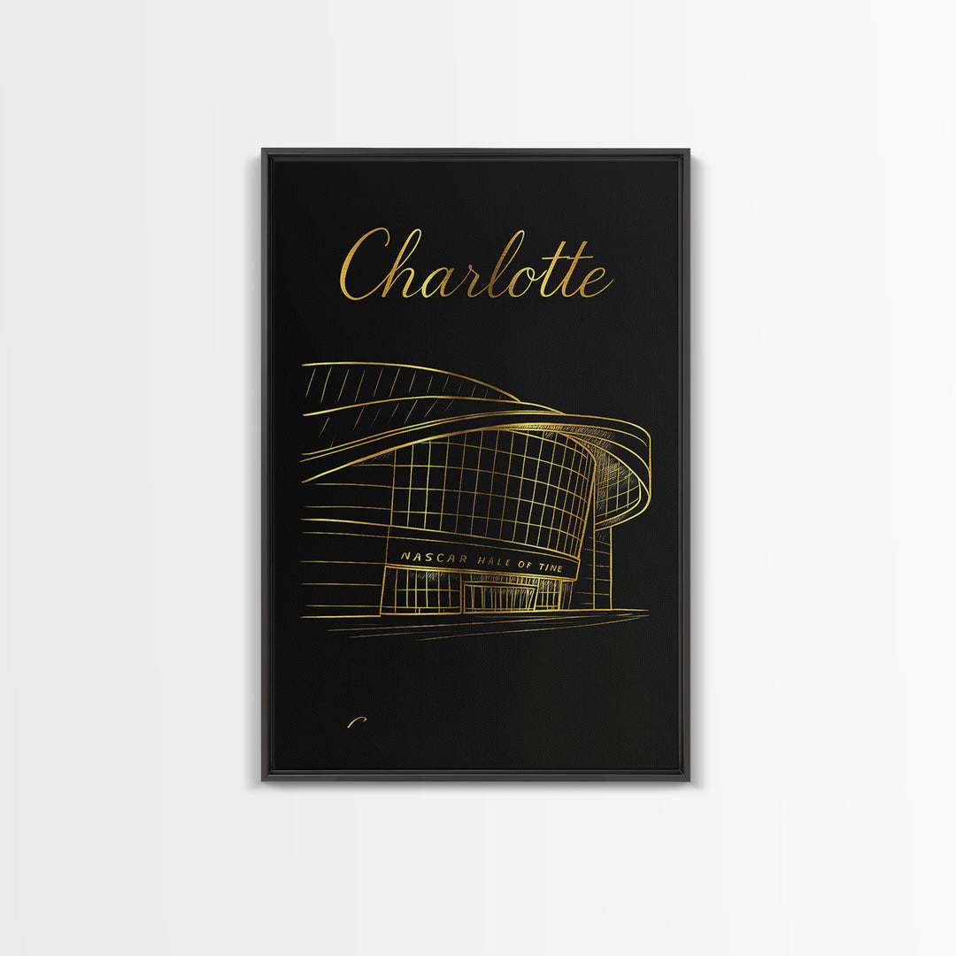 Charlotte North Carolina Travel Poster, Canvas Print, Black Gold Minimalist Art, Charlotte City Art, Fine Art Print, Home Office Decor