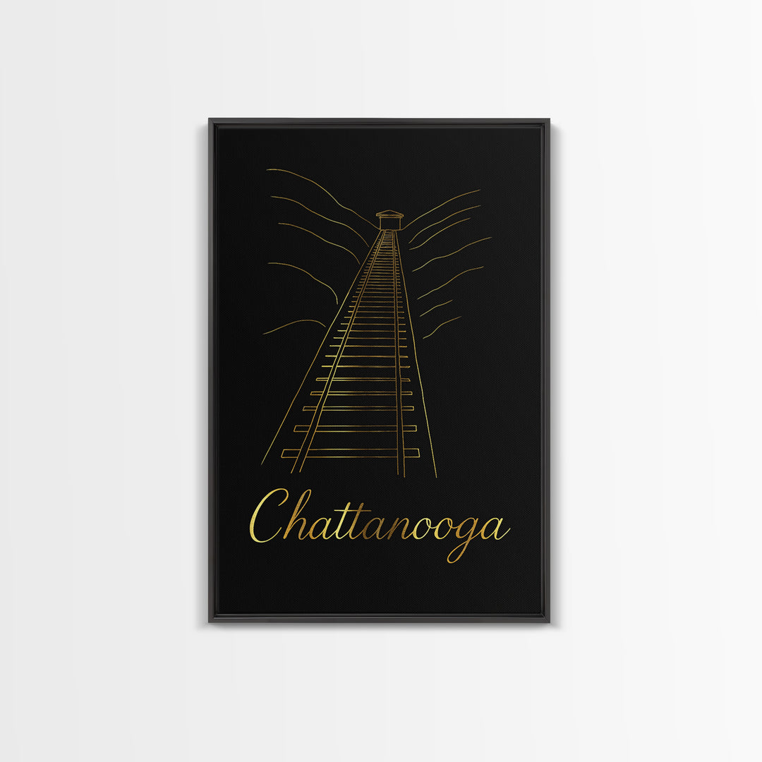 Chattanooga Travel Poster, Canvas Print, Gold Outline Poster Art, Chattanooga Travel Art, City Illustration, Gift For Travelers