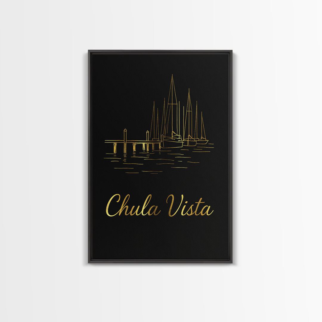 Chula Vista Travel Poster, Canvas Print, Black Gold Minimalist Art, Chula Vista Travel Art, Retro Travel Print, Travel Wall Decor