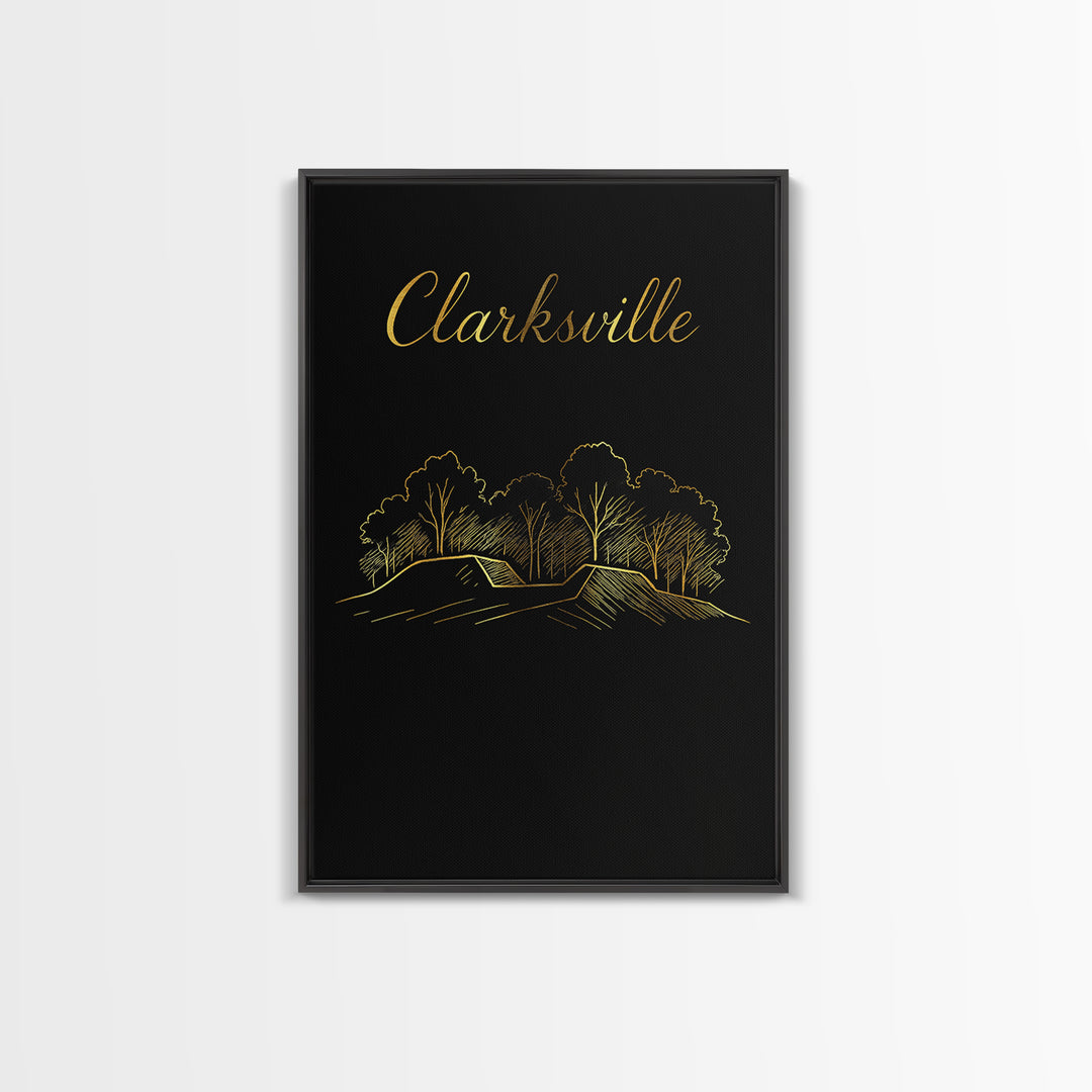 Clarksville Travel Poster, Framed Canvas Print, Dark Minimalist Wall Art, Clarksville Wall Art, Home Office Decor, City Art Print