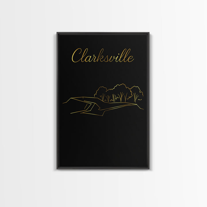 Clarksville Travel Poster, Framed Canvas Print, Black Gold Minimalist Art, Clarksville Travel Art, City Travel Prints, City Art Print