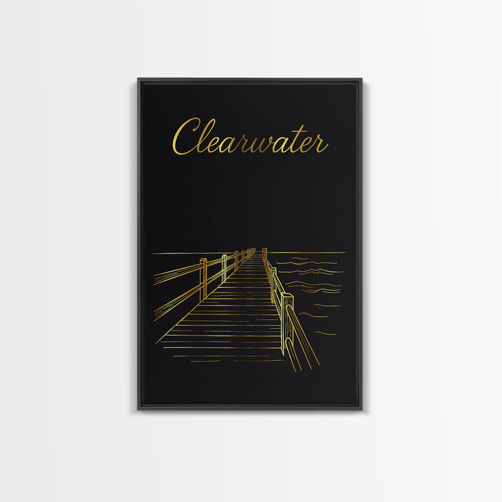 Clearwater Travel Poster, Framed Canvas Print, Gold Outline Poster Art, Clearwater Wall Art, Travel Poster Set, Modern Wall Decor