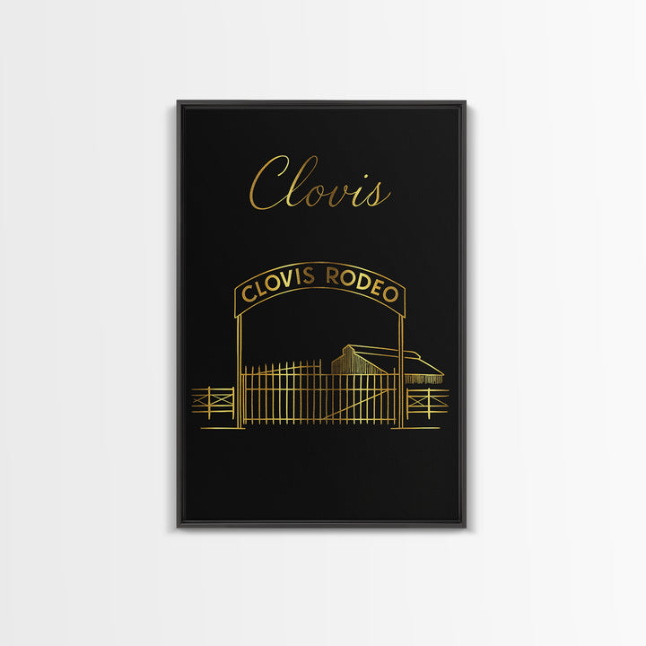 Clovis California Travel Poster, Canvas Print, Black Gold Minimalist Art, Clovis Poster Print, Mid Century Wall Art, Travel Wall Decor