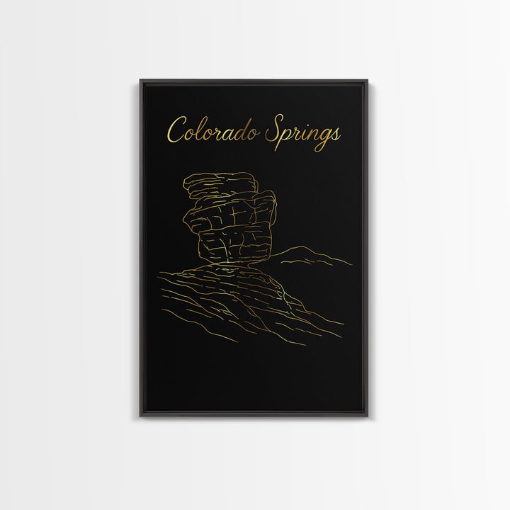 Colorado Springs Travel Poster, Framed Canvas Print, Black Gold Minimalist Art, Colorado Springs Poster Print, Fine Art Print, Design 2