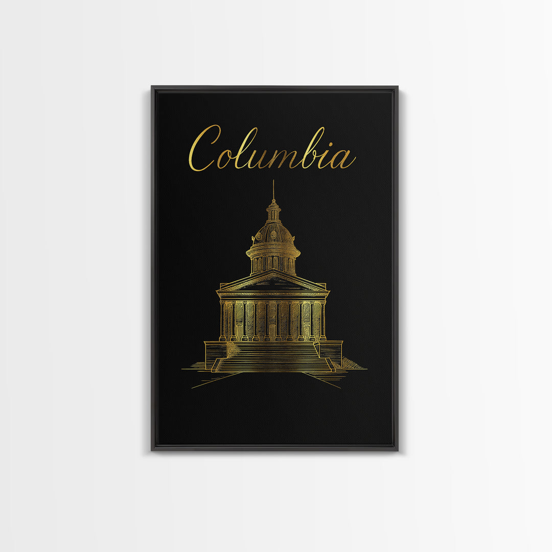 Columbia Travel Poster, Canvas Print, Minimalist Gold Line Art, Columbia City Art, City Art Print, Travel Wall Art, Wanderlust Decor