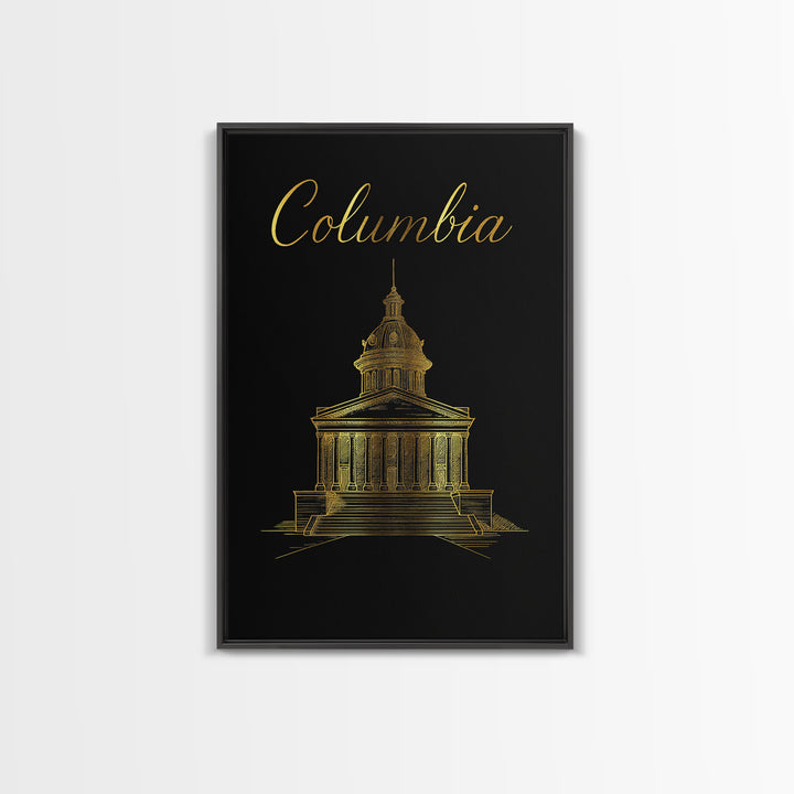Columbia Travel Poster, Canvas Print, Minimalist Gold Line Art, Columbia City Art, City Art Print, Travel Wall Art, Wanderlust Decor