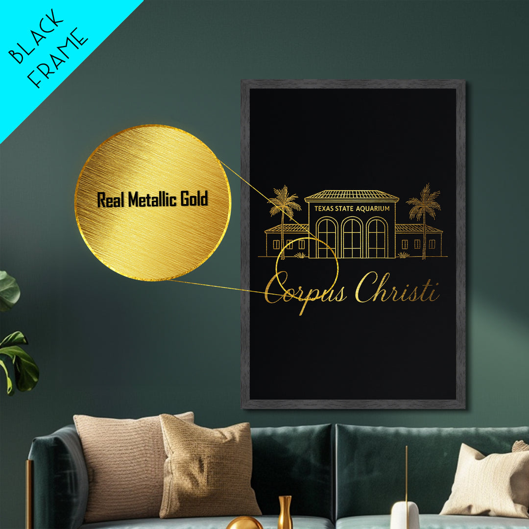 Corpus Christi Texas Art, Metallic Gold Art, Wood Framed Art, Metal Art, Minimalist Wall Art, Retirement Gift, Bedroom Art