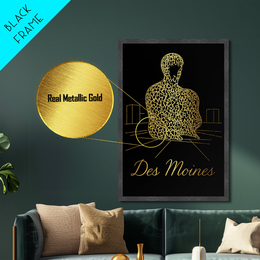 Des Moines Iowa Travel, Metallic Gold Art, Wood Framed Art, Metal Art, Minimalist Wall Art, Adventure Lover Gift, Entryway Wall Print