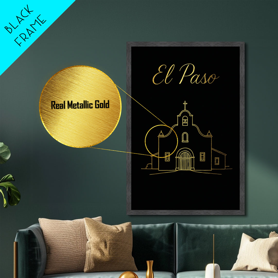 El Paso Texas Travel, Metallic Gold Art, Wood Framed Art, Metal Art, Minimalist Wall Art, Traveler Gift, Bedroom Wall Art