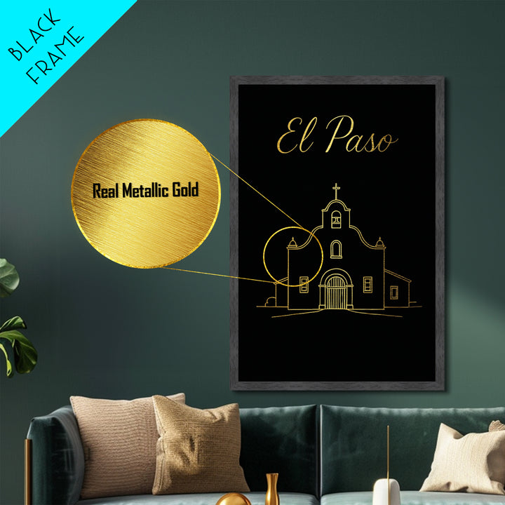 El Paso Texas Travel, Metallic Gold Art, Wood Framed Art, Metal Art, Minimalist Wall Art, Traveler Gift, Bedroom Wall Art