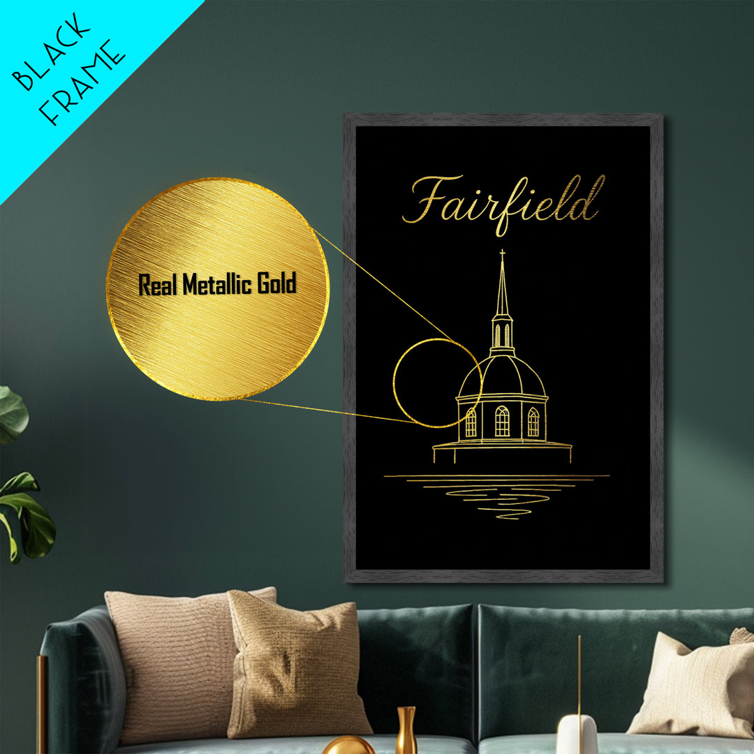 Fairfield California Travel, Metallic Gold Art, Wood Framed Art, Metal Art, Minimalist Wall Art, Destination Gift, Bedroom Art