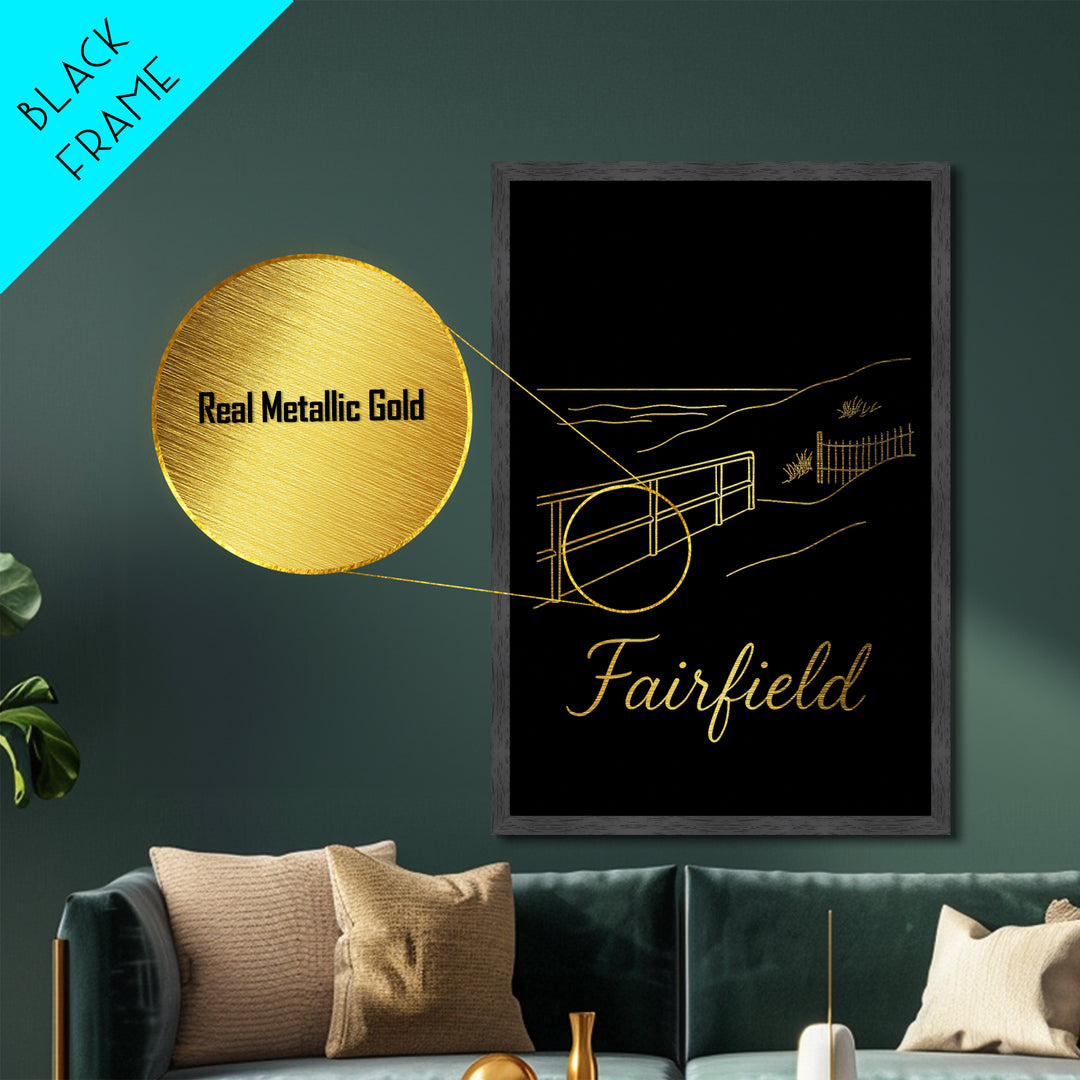 Fairfield California Art, Metallic Gold Print, Wood Framed Art, Metal Art, Modern House Art, Traveler Gift, Home Office Art