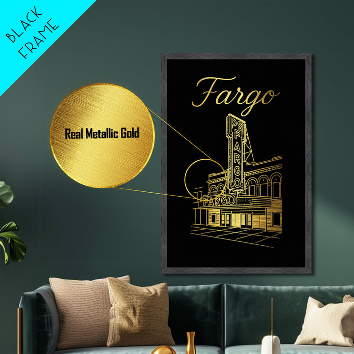 Fargo North Dakota Travel, Metallic Gold Art, Wood Framed Art, Metal Art, Modern Wall Art, Graduation Gift, Entryway Wall Print