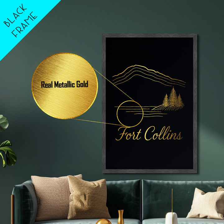 Fort Collins Colorado Travel, Metallic Gold Art, Wood Framed Art, Metal Art, Modern House Art, Retirement Gift, Living Room Art