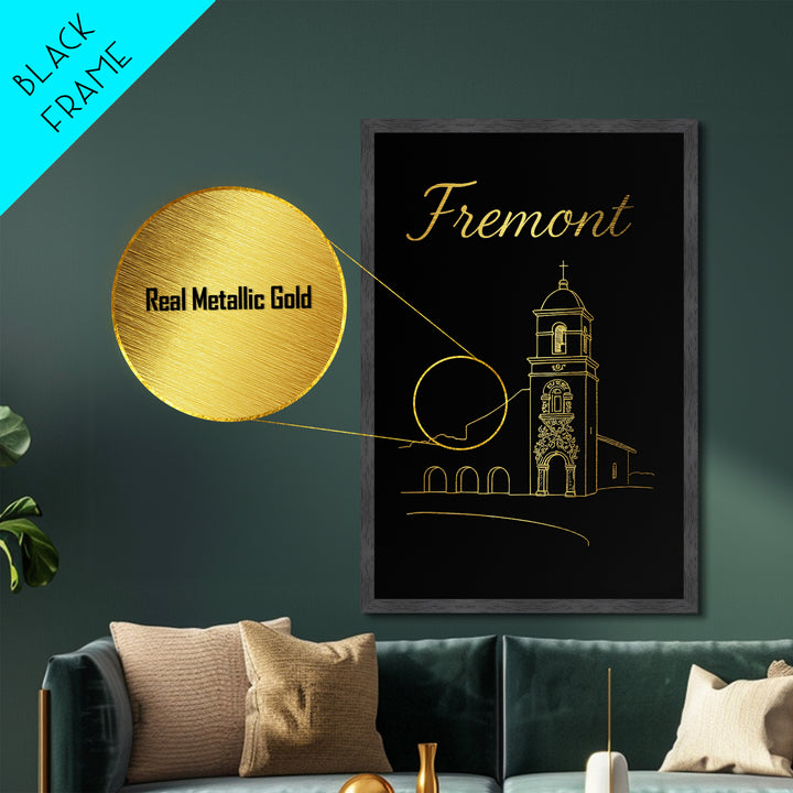 Fremont California Art, Metallic Gold Print, Wood Framed Art, Metal Art, Minimalist Wall Art, Wanderlust Gift, Bedroom Wall Art