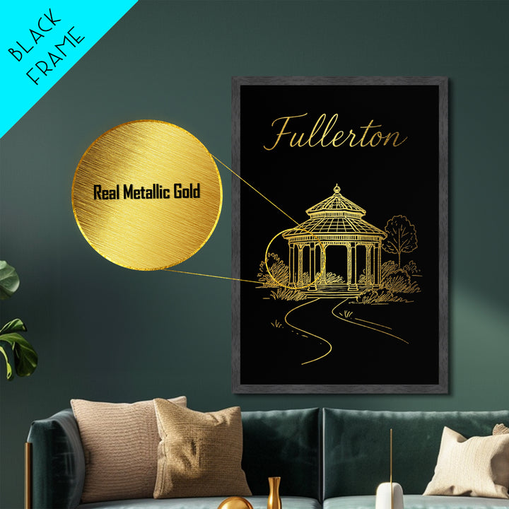 Fullerton California Art, Metallic Gold Print, Wood Framed Art, Metal Art, Modern Wall Art, Adventure Lover Gift, Entryway Wall Print