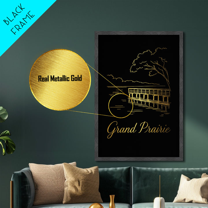 Grand Prairie Texas Travel, Metallic Gold Art, Wood Framed Art, Metal Art, Modern House Art, Birthday Gift, Entryway Wall Print