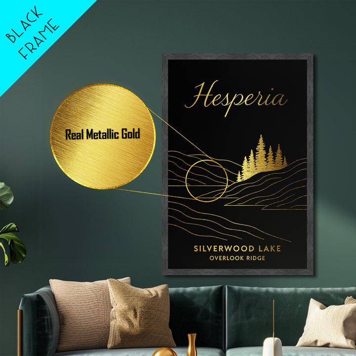 Hesperia California Art, Metallic Gold Print, Wood Framed Art, Metal Art, Modern House Art, Wanderlust Gift, Hallway Wall Art