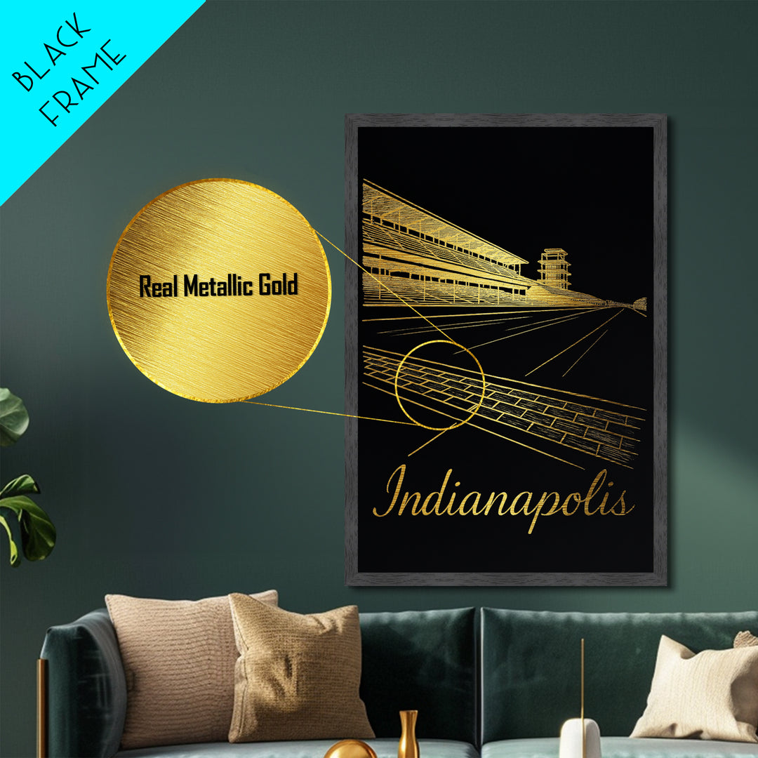 Indianapolis Indiana Travel, Metallic Gold Art, Wood Framed Art, Metal Art, Modern Wall Art, Wanderlust Gift, Bedroom Art