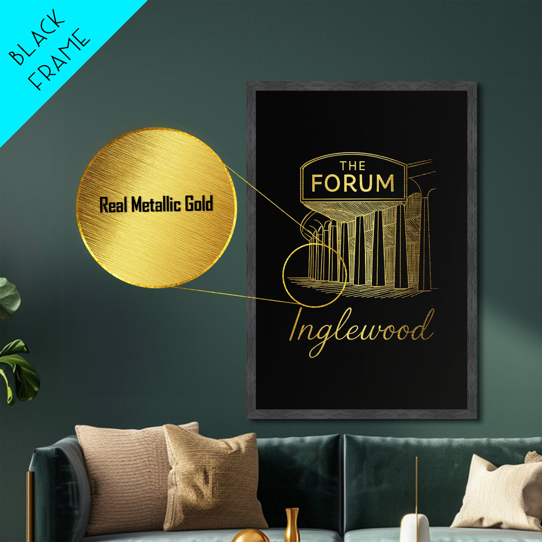 Inglewood California Travel, Metallic Gold Art, Wood Framed Art, Metal Art, Modern Skyline Wall Print, Graduation Gift, Bedroom Wall Art
