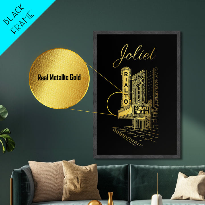 Joliet Illinois Travel, Metallic Gold Print, Wood Framed Art, Metal Art, Modern Wall Art, Honeymoon Gift, Hallway Wall Art