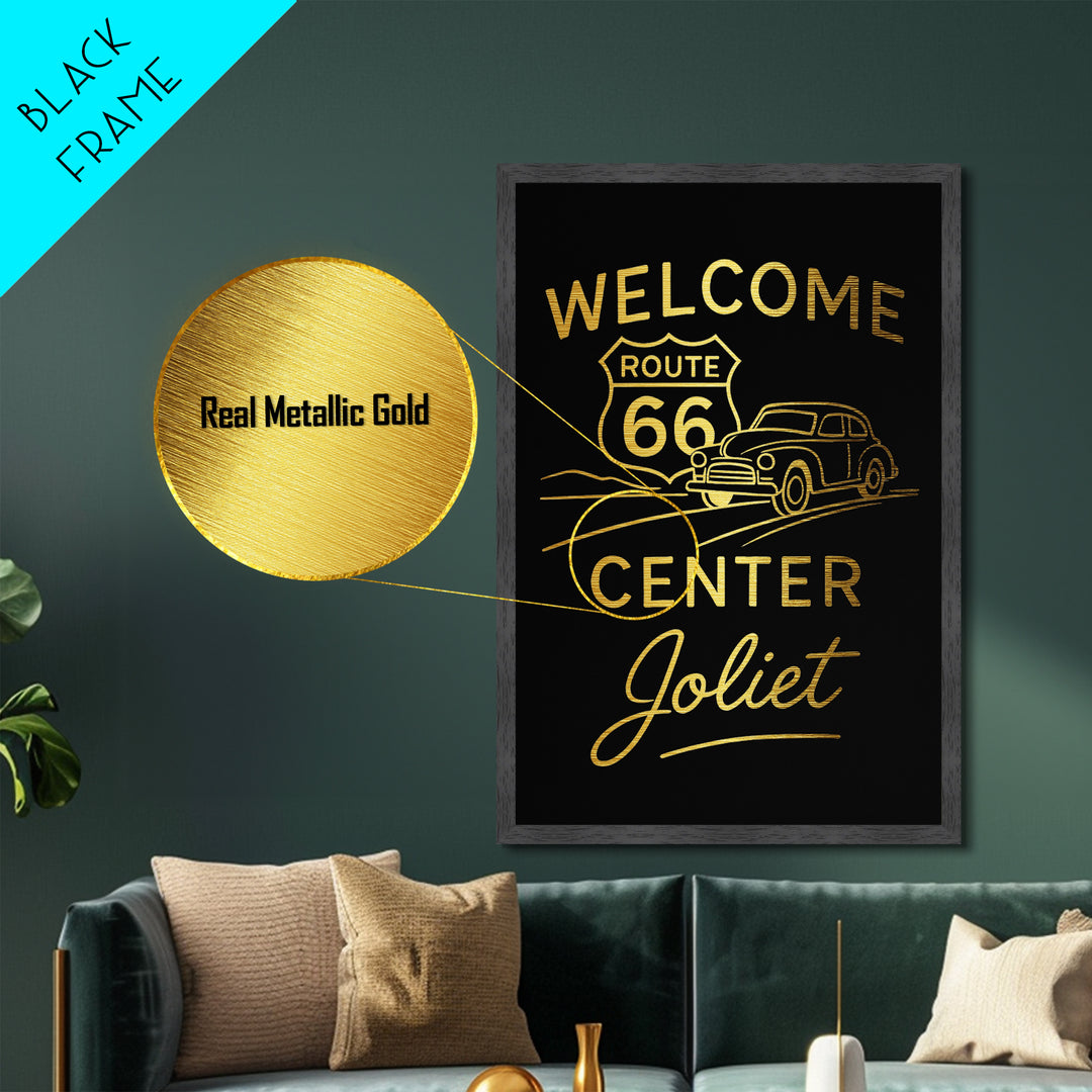 Joliet Illinois Art, Metallic Gold Art, Wood Framed Art, Metal Art, Minimalist Wall Art, Birthday Gift, Bedroom Art