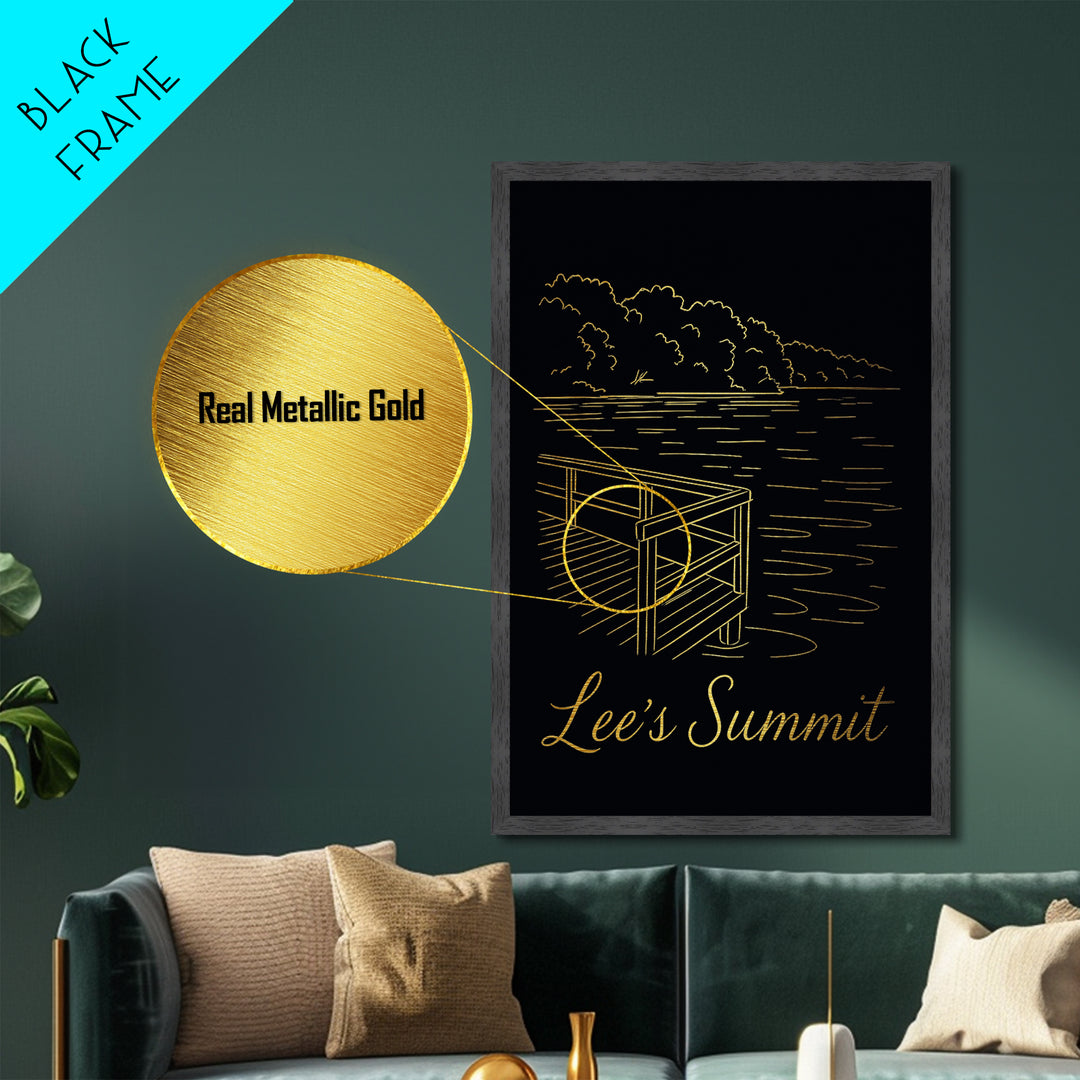 Lees Summit Missouri Art, Metallic Gold Print, Wood Framed Art, Metal Art, Modern Wall Art, Anniversary Gift, Hallway Wall Art