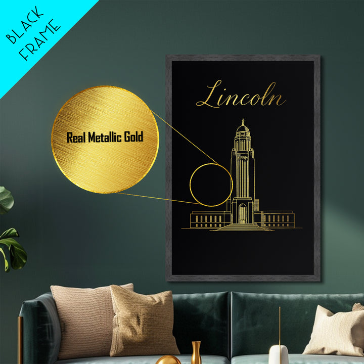 Lincoln Nebraska Travel, Metallic Gold Art, Wood Framed Art, Metal Art, Minimalist Wall Art, Honeymoon Gift, Hallway Wall Art