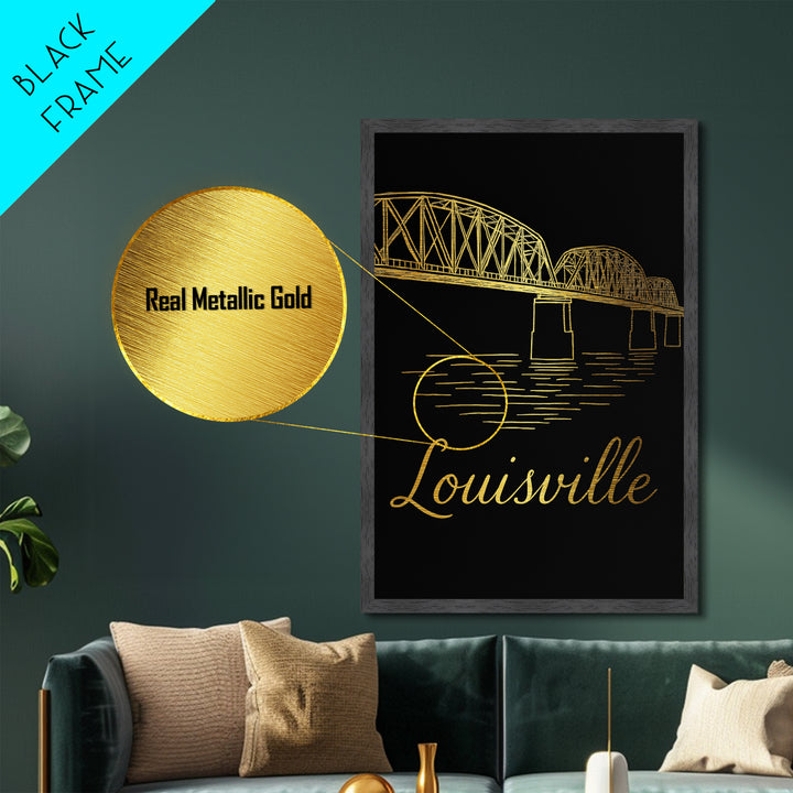 Louisville Kentucky Art, Metallic Gold Art, Wood Framed Art, Metal Art, Destination Gift, Entryway Wall Print, Hallway Wall Art