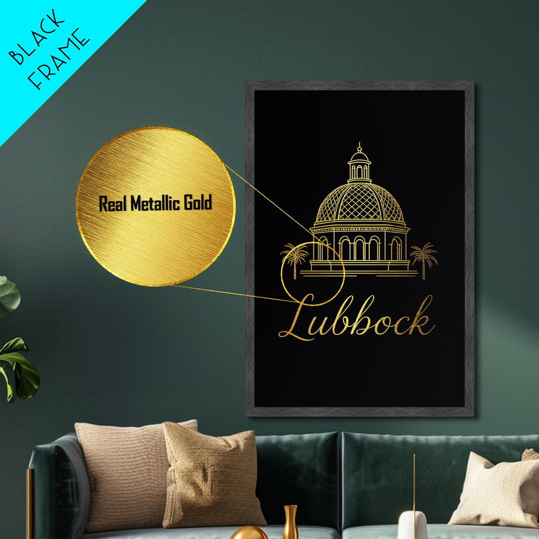 Lubbock Texas Art, Metallic Gold Art, Wood Framed Art, Metal Art, Anniversary Gift, Living Room Art, Entryway Wall Print