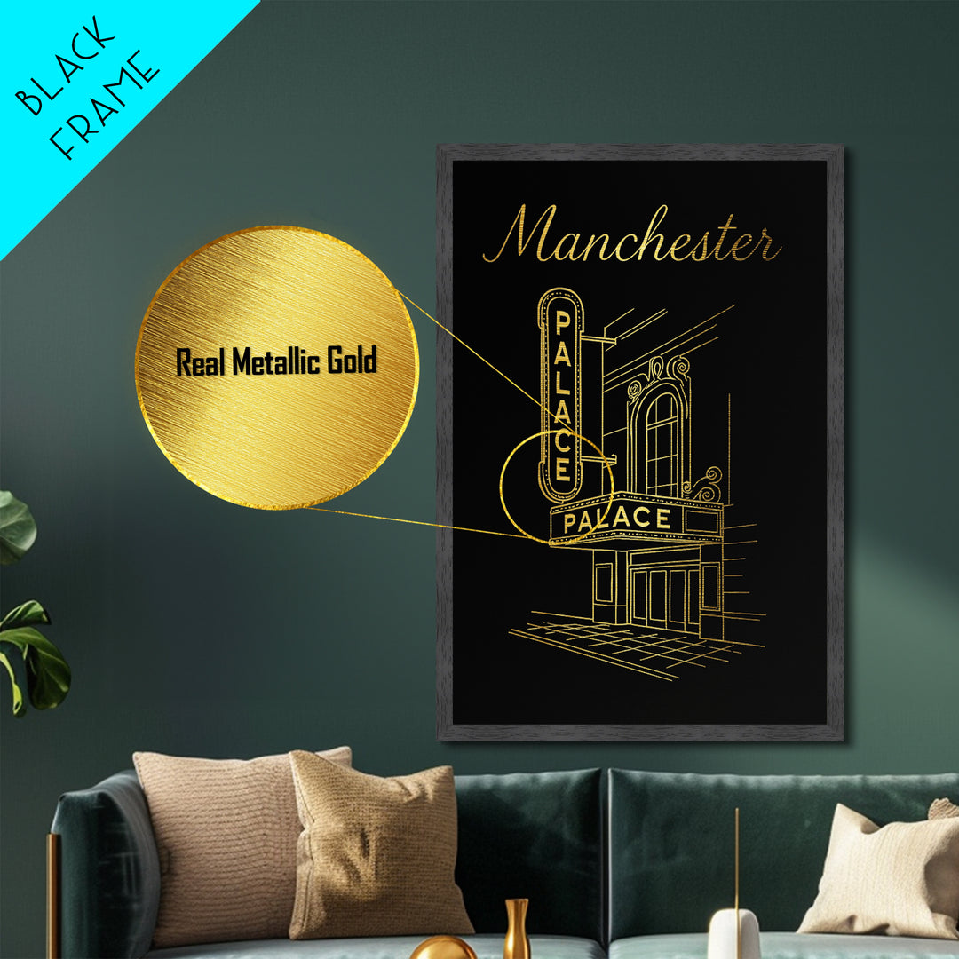 Manchester New Hampshire Travel, Metallic Gold Print, Wood Framed Art, Metal Art, Retirement Gift, Bedroom Art, Home Office Art