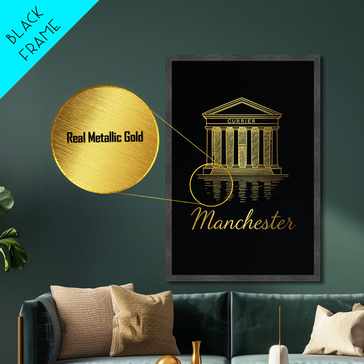 Manchester New Hampshire Art, Metallic Gold Art, Wood Framed Art, Metal Art, Adventure Lover Gift, Living Room Art, Bedroom Wall Art