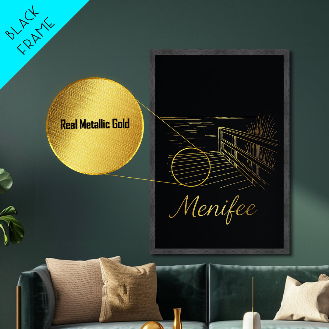 Menifee California Travel, Metallic Gold Art, Wood Framed Art, Metal Art, Retirement Gift, Bedroom Wall Art, Hallway Wall Art