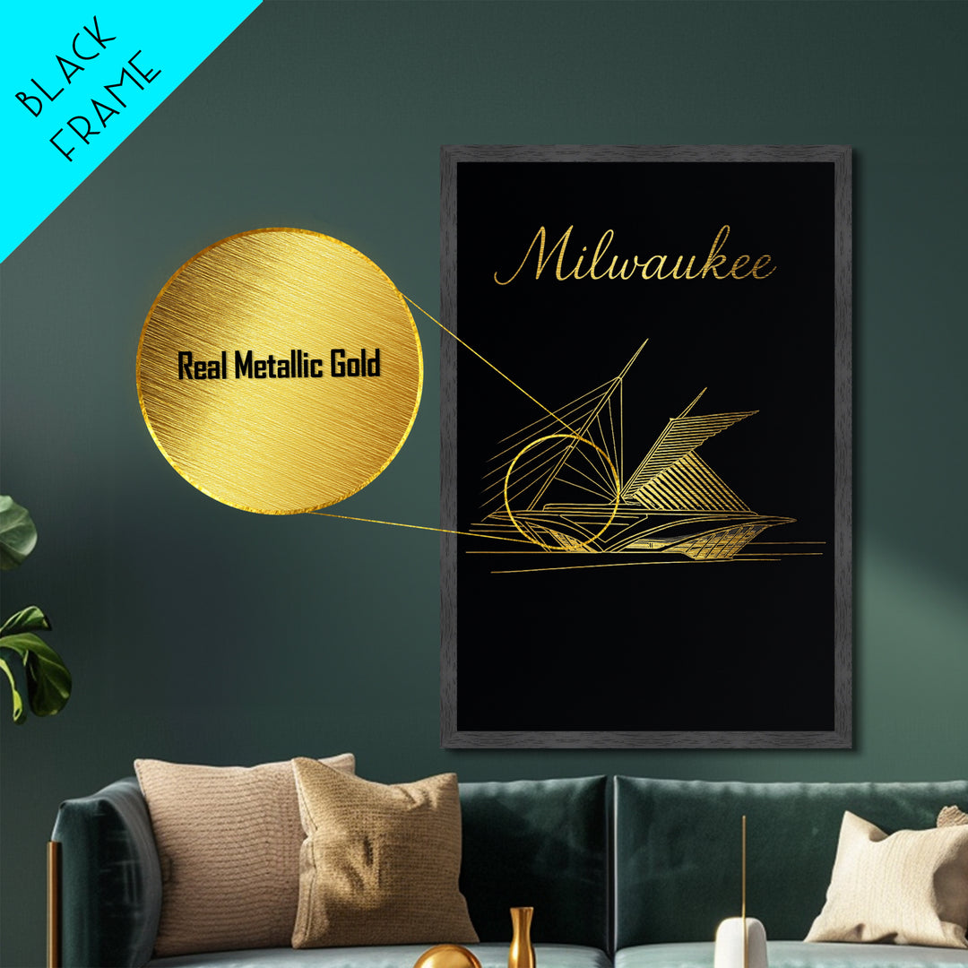 Milwaukee Wisconsin Travel, Metallic Gold Art, Wood Framed Art, Metal Art, Honeymoon Gift, Bedroom Art, Home Office Art