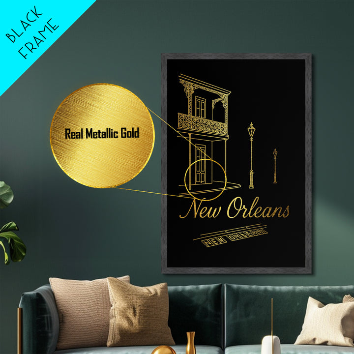 New Orleans Louisiana Art, Metallic Gold Art, Wood Framed Art, Metal Art, Modern Wall Art, Adventure Lover Gift, Living Room Art