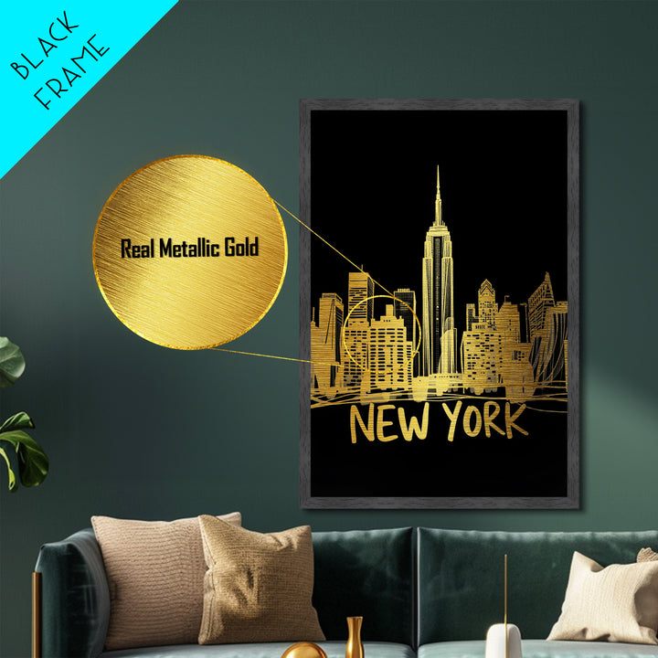 New York New York Art, Metallic Gold Art, Wood Framed Art, Metal Art, Modern House Art, Birthday Gift, Living Room Art