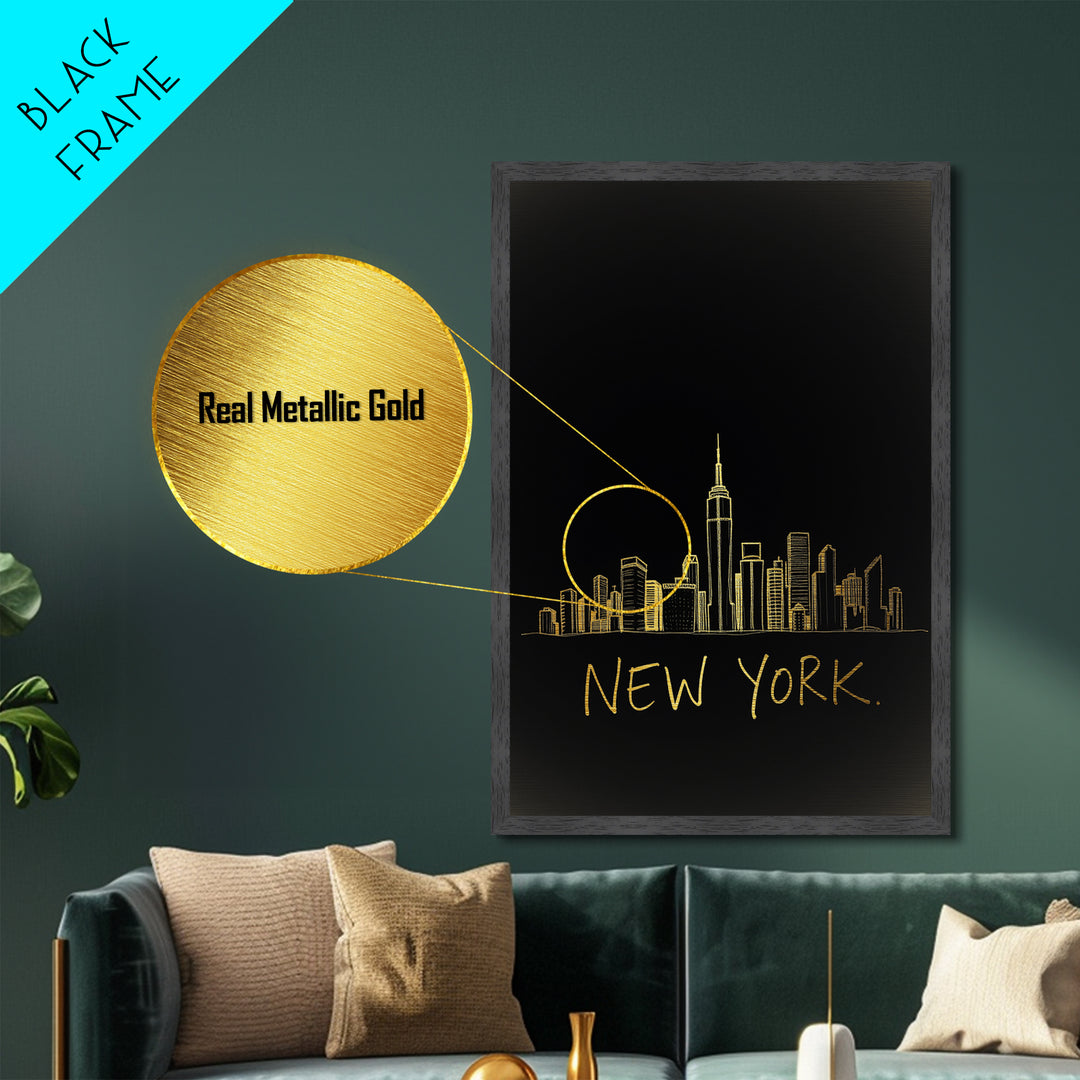 New York New York Art, Metallic Gold Art, Wood Framed Art, Metal Art, Modern House Art, Wanderlust Gift, Bedroom Art