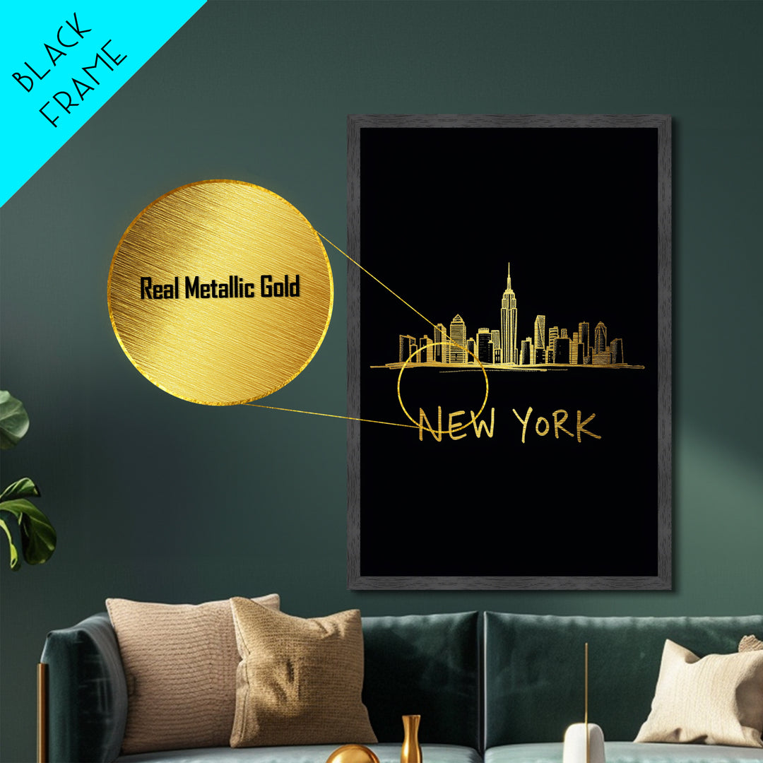 New York New York Travel, Metallic Gold Print, Wood Framed Art, Metal Art, Traveler Gift, Entryway Wall Print, Hallway Wall Art