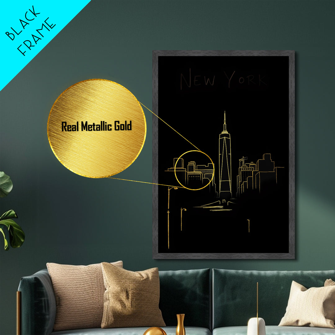 New York New York Art, Metallic Gold Art, Wood Framed Art, Metal Art, Minimalist Wall Art, Anniversary Gift, Bedroom Art