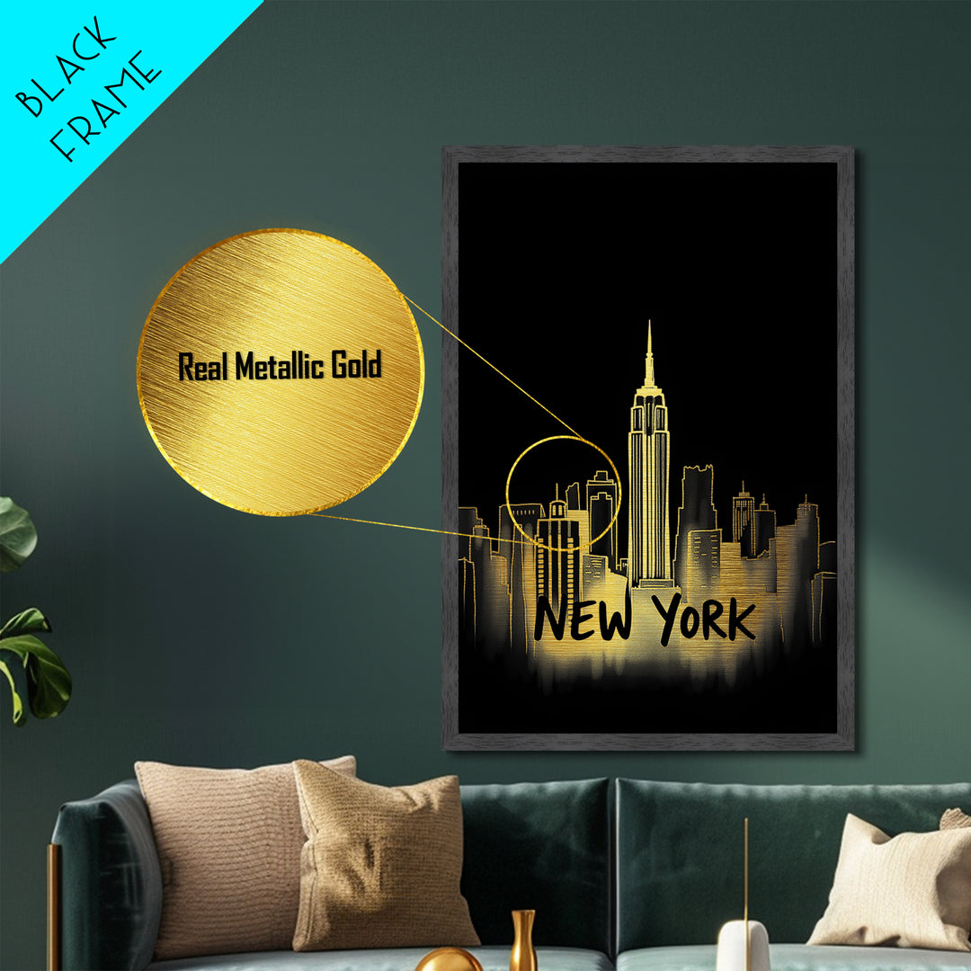 New York New York Travel, Metallic Gold Print, Wood Framed Art, Metal Art, Modern Wall Art, Graduation Gift, Living Room Art