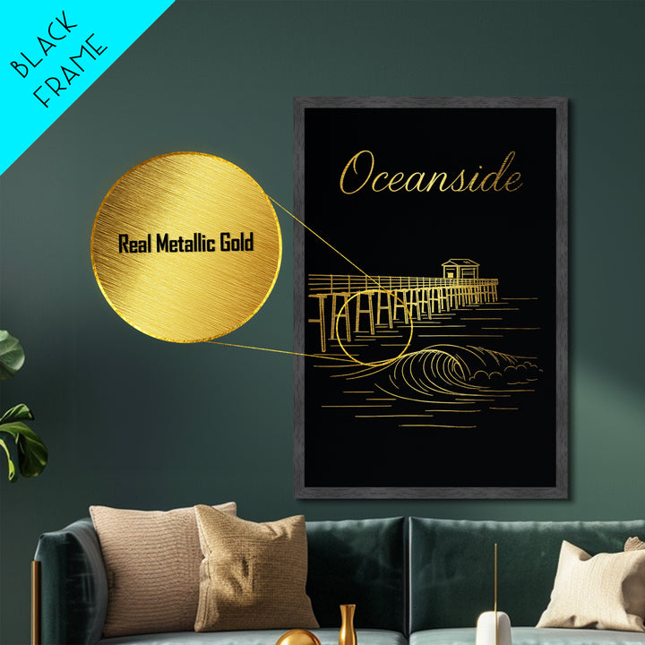 Oceanside California Travel, Metallic Gold Art, Wood Framed Art, Metal Art, Minimalist Wall Art, Honeymoon Gift, Bedroom Wall Art