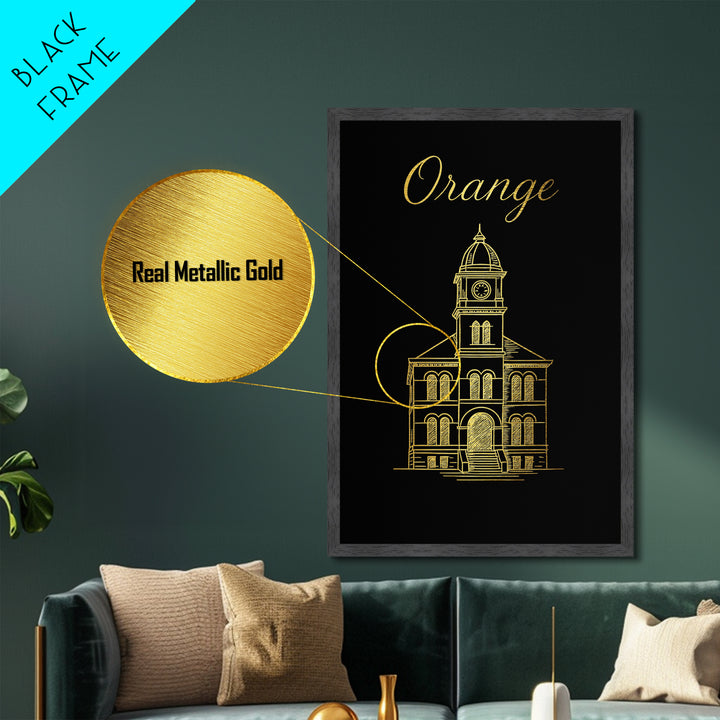 Orange California Travel, Metallic Gold Art, Wood Framed Art, Metal Art, Retirement Gift, Living Room Art, Hallway Wall Art